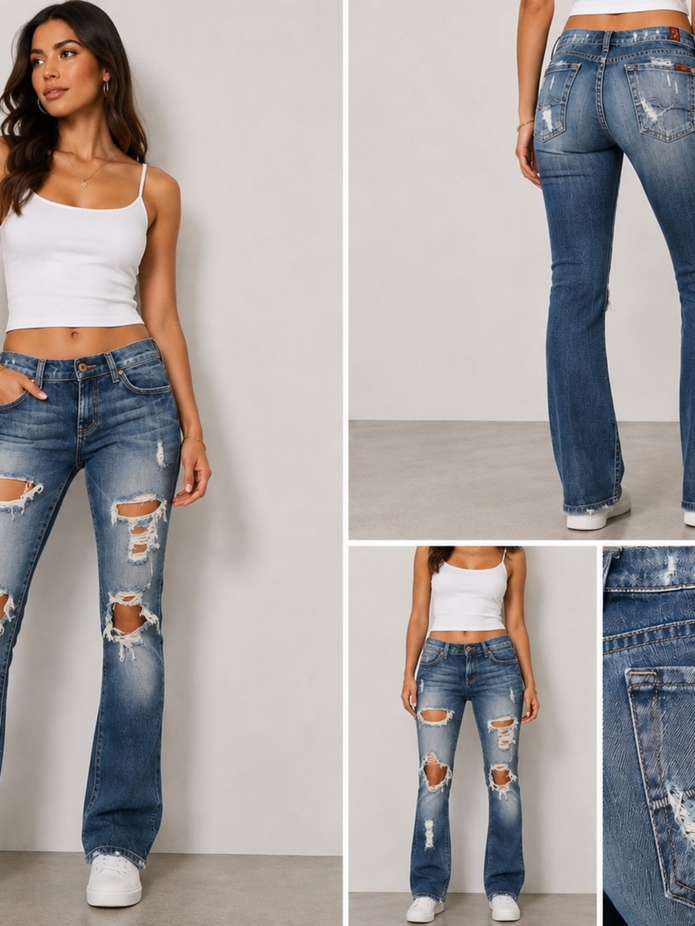 7 For All Mankind Distressed Flare Jeans - Blue Wash